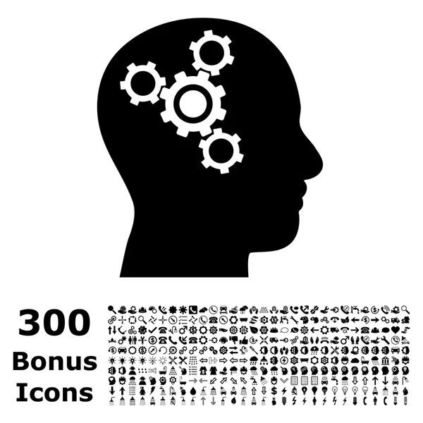 Brain Mechanics Flat Vector Icon with Bonus — Stock Vector