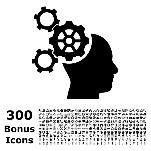 Brain Mechanics Flat Vector Icon with Bonus — Stock Vector