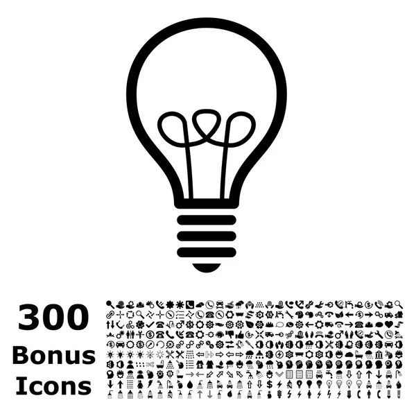 Lámpara bombilla plana Vector icono con bono — Archivo Imágenes Vectoriales