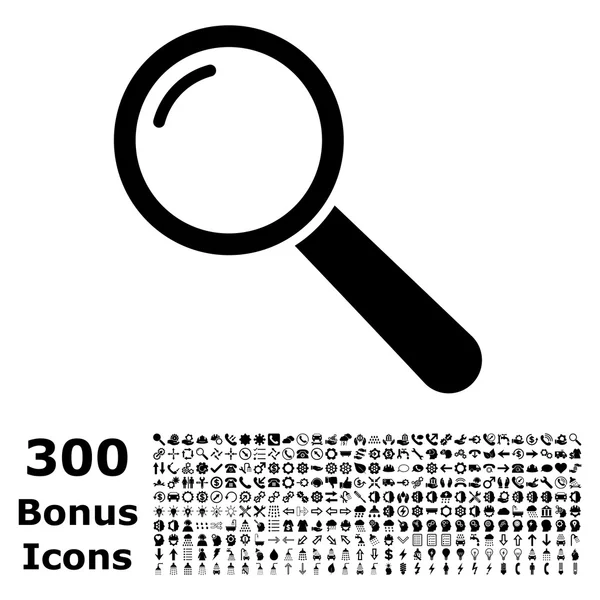 Pictogram met Vergrootglas platte Vector met Bonus — Stockvector