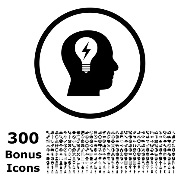 Head žárovka zaoblené vektorové ikony s bonusem — Stockový vektor