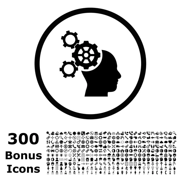 Brain Mechanics Rounded Vector Icon with Bonus - Stok Vektor