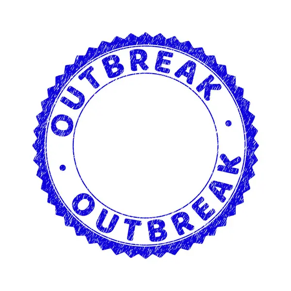 Grunge OUTBREAK Scratched Round Rosette Stamp Seal — Stock Vector