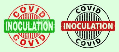 COVID INOCULATION Yuvarlak Çift Renkli Damgalar - Aşınmış Yüzey