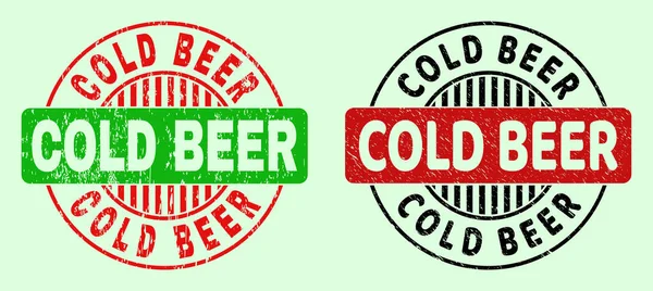 Bière froide Tampons bicolores ronds - Surface corrodée — Image vectorielle
