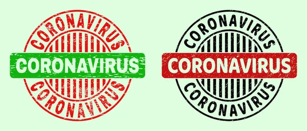 CORONAVIRUS Runde zweifarbige Briefmarken - Zerkratzte Oberfläche — Stockvektor
