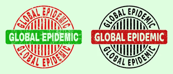 GLOBAL EPIDEMIC Rounded Bicolor Seals - Unsaubere Textur — Stockvektor