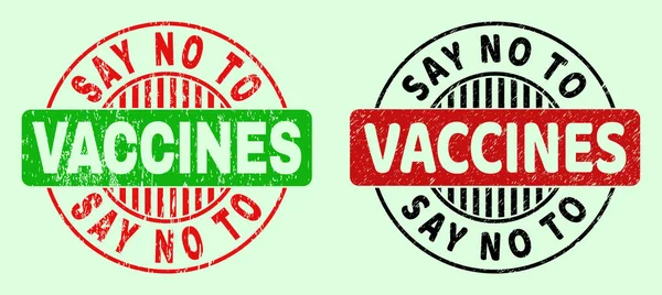 SAY NO TO VACCINES Round Bicolor Stamps - Unclean Texture — Stock Vector