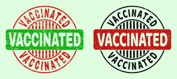 VACCINATED Ronde tweekleurige stempels - Grunged Texture — Stockvector