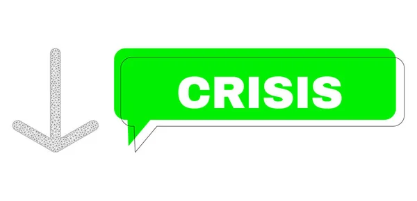 Crisis desplazada Green Message Globo y red de malla Flecha hacia abajo — Vector de stock