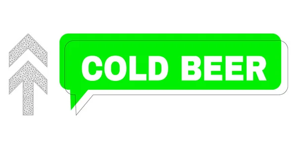 Misplaatste Cold Beer Green Message Ballon en Mesh Wireframe pijl omhoog — Stockvector