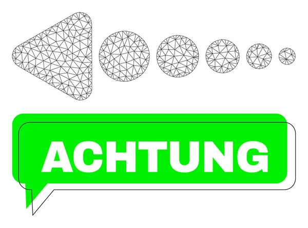 Deplazierte Achtung Grüne Phrasenwolke und Mesh 2D Pfeil links — Stockvektor