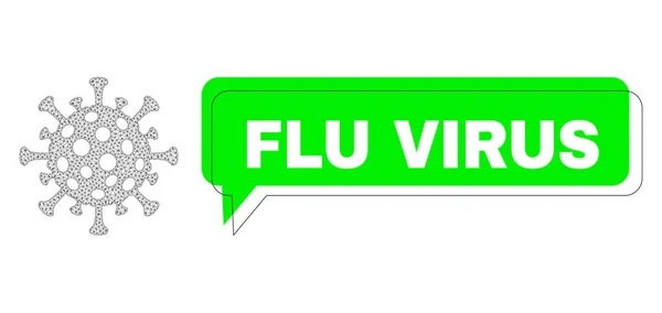 Shifted Flu Virus Green Message Cloud and Mesh 2D Flu Virus — Stockový vektor