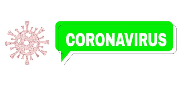 Verplaatst Coronavirus Green Text Cloud en Mesh Carcass Coronavirus — Stockvector