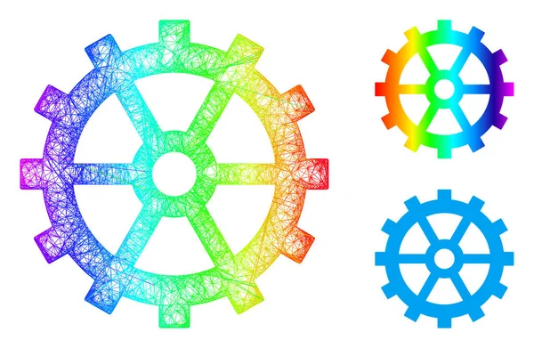 Icono de engranaje de gradiente de red de arco iris — Vector de stock