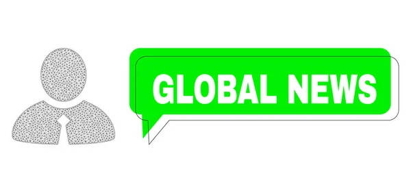 Cambio Global News Mensaje Verde Globo y Malla 2D Clerk — Vector de stock