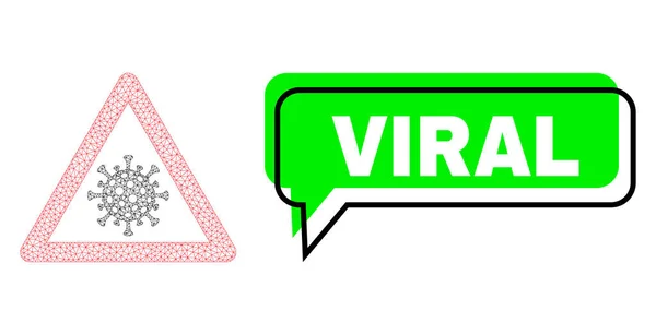 Cadre de phrase virale verte décalé et avertissement viral de carcasse de maille — Image vectorielle