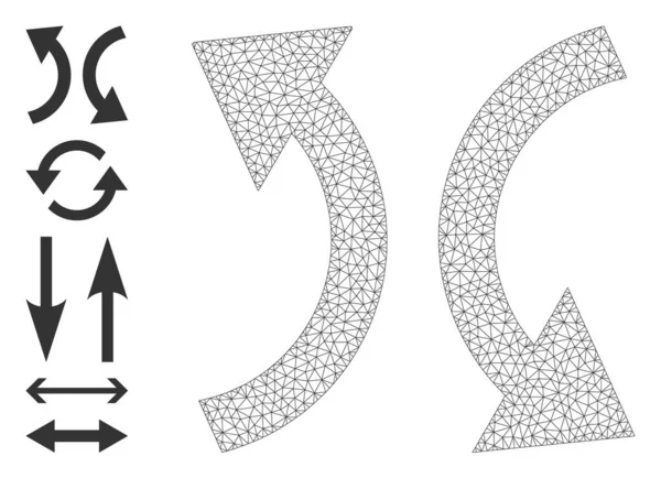 Polygonale netwerk uitwisseling pijlen pictogram met eenvoudige symbolen — Stockvector