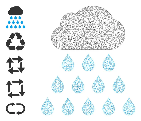 Web Mesh Rain Cloud Icon mit einfachen Symbolen — Stockvektor