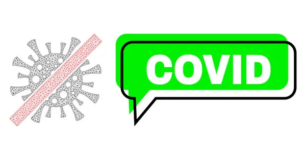 Misplaatste Covid Green Message Frame en Mesh 2D Verwijder Covid Virus — Stockvector