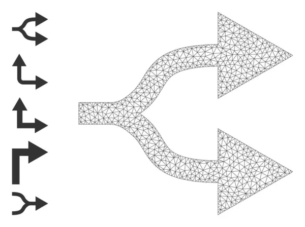 Polygonaal Net Split pijlen rechter pictogram met eenvoudige Pictogrammen — Stockvector