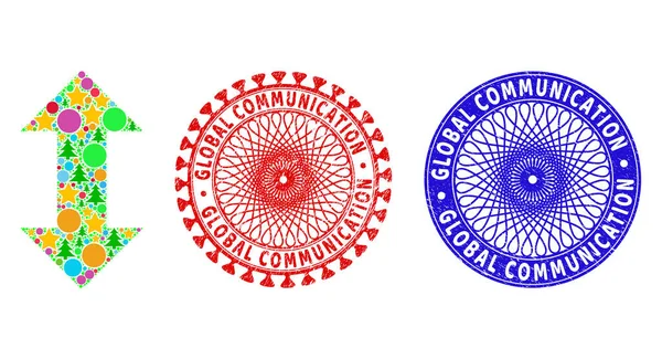 Global Communication Distress Seal Stamps and Vertical Exchange Arrows Kolaż symboli świątecznych — Wektor stockowy