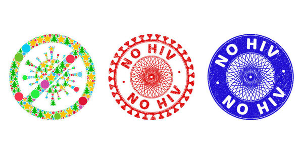 No HIV Distress Seals and Stop Coronavirus Mosaic of Christmas Symbols