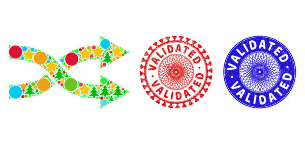 Validated Grunge Stamps and Shuffle Arrows Right Collage of New Year Symbols