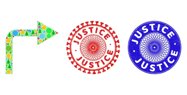 Giustizia Grunge Sigillo Francobolli e girare a destra Mosaico di Natale Simboli — Vettoriale Stock