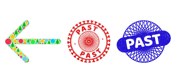 Past Textured Rubber Imprints and Arrow Left Mosaic of New Year Symbols