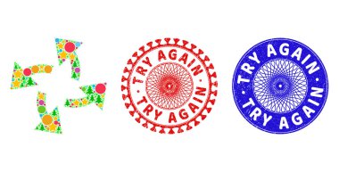 Yeniden Çiğnenmiş Mühür Damgaları ve Merkezkaç Okları Yeni Yıl Sembolleri Kolajını Dene