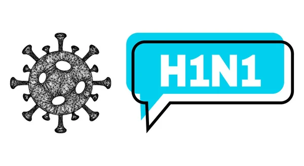 Marco de conversación H1N1 extraviado e ícono de virus covid neto — Vector de stock