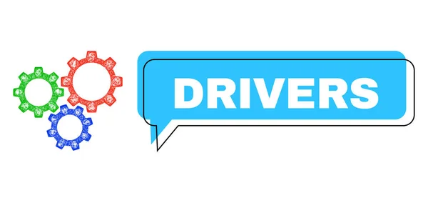 Shifted Drivers Chat Balloon and Hatched Gear Box Icon — Stockový vektor