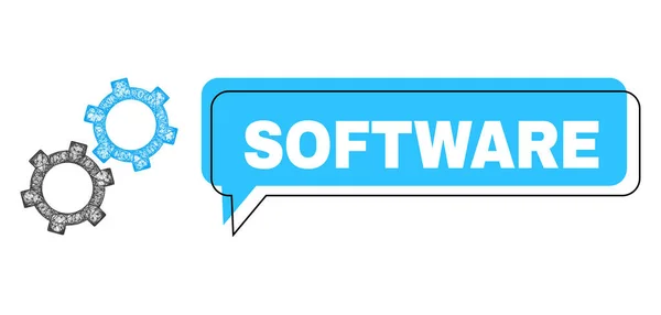 Icono de burbuja de chat de software extraviado y engranajes de red — Vector de stock