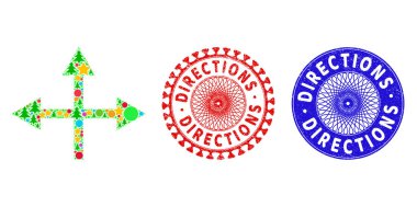 Yön Çizilmiş Mühürler ve Kesişim Yönleri Yılbaşı Sembolleri Kolajı