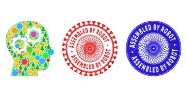 Robot Çizikli Damgalar ve Noel Sembolleri Beyin Takımları Kolajı