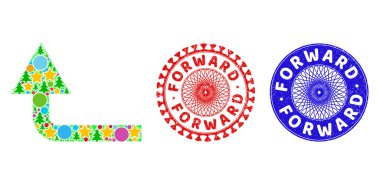 Grunge Damgaları Mühürle ve Yeni Yıl Sembolleri Mozaiğine Dön