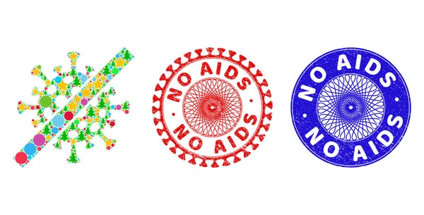 Aucune empreinte de caoutchouc de détresse de sida et annulent la mosaïque de coronavirus des symboles de Noël — Image vectorielle