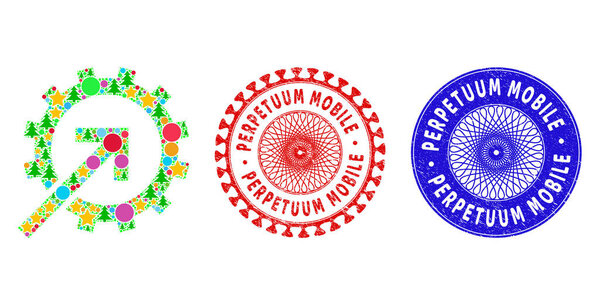 Perpetuum Mobile Textured Stamps and Cog Integration Collage of Christmas Symbols