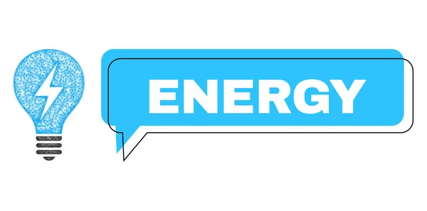 Globo de chat de energía desplazada y icono de bombilla eléctrica de red — Vector de stock