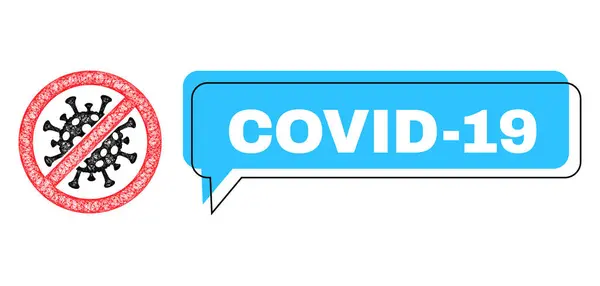 Список викопних птахів Covid-19 Conversation Cloud and Net Mesh Stop Covid-19 Virus Icon — стоковий вектор