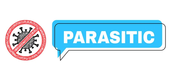 Balon Percakapan Parasitik yang salah tempat dan Ikon Virus Pemberhentian Net Mesh - Stok Vektor