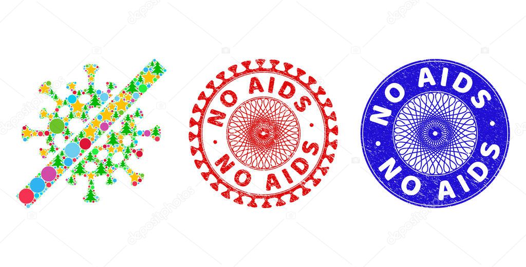 No AIDS Distress Rubber Imprints and Cancel Coronavirus Mosaic of Christmas Symbols