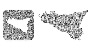 Sicilya Adası Haritası - Çıkarılan Boşluklu Noktalı Kolaj