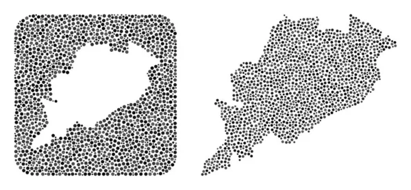 Mapa del Estado de Odisha - Collage de puntos con Stencil — Archivo Imágenes Vectoriales