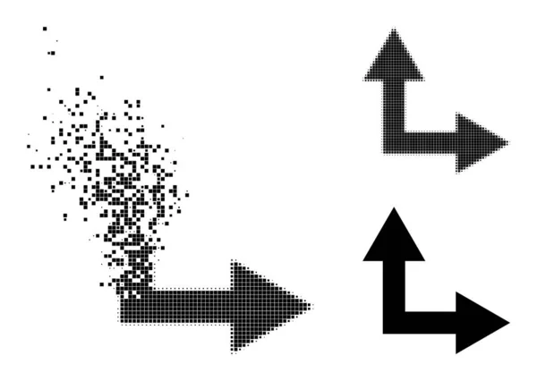 Zerstörter und halber Pixel Bifurcation Arrow Right Up Glyph — Stockvektor