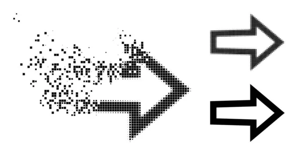 Gebrochener und halbtonverpixelter Pfeil rechts Glyph — Stockvektor