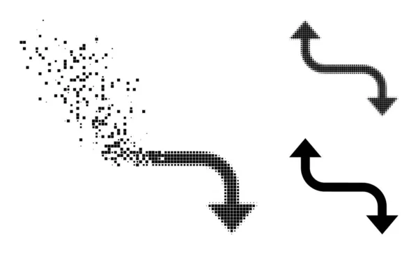 Disipat și Halftone Pixelate opuse îndoiți săgeată Glyph — Vector de stoc