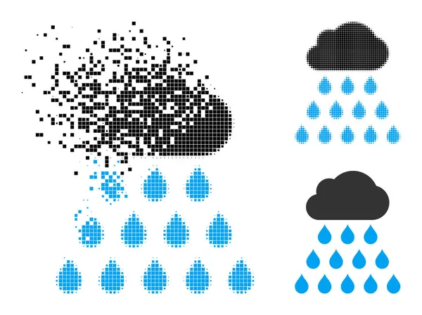 Parçalı ve Yarıtonlu Pixel Yağmur Bulutu Simgesi