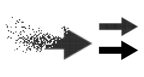 Verschwindender und halbtoner Pixelpfeil rechts Glyph — Stockvektor